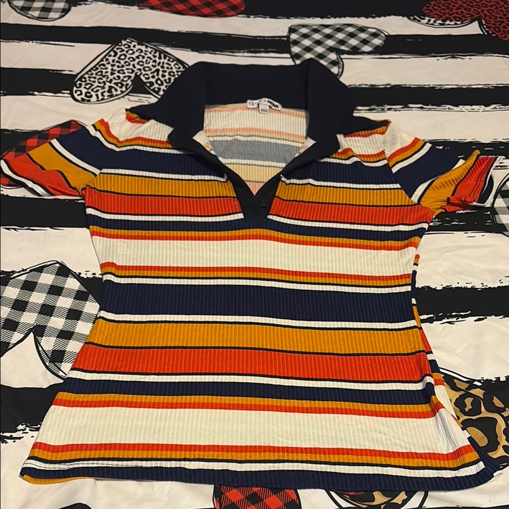 Striped Polo Shirt with Multicolor Design